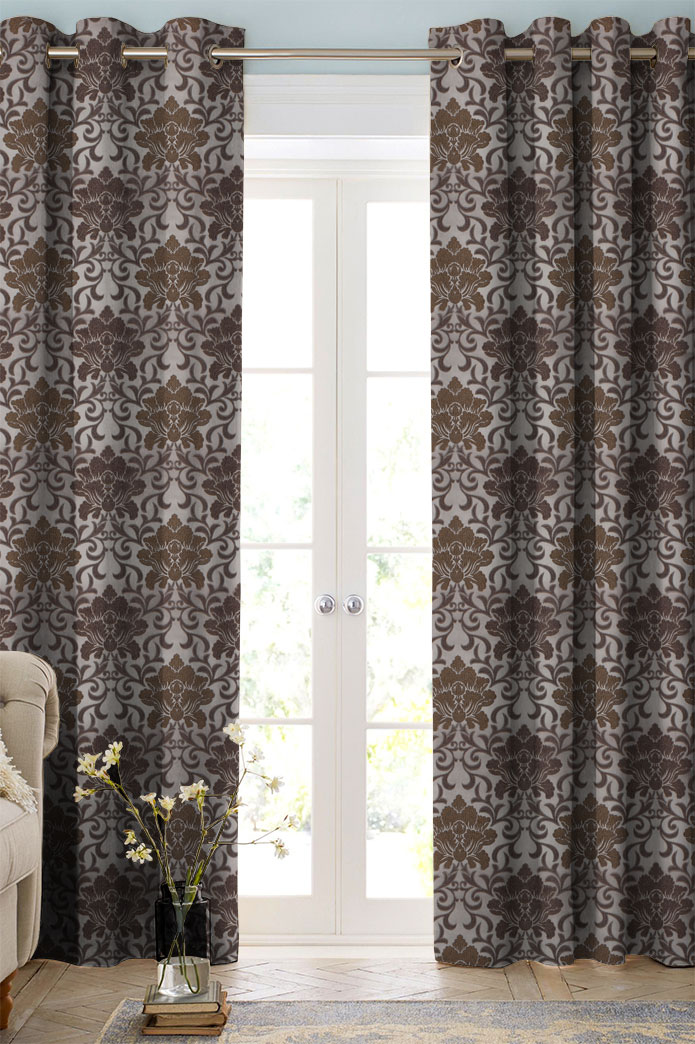 Golden Brown Damask Contemporary Curtains, Golden Brown Curtains